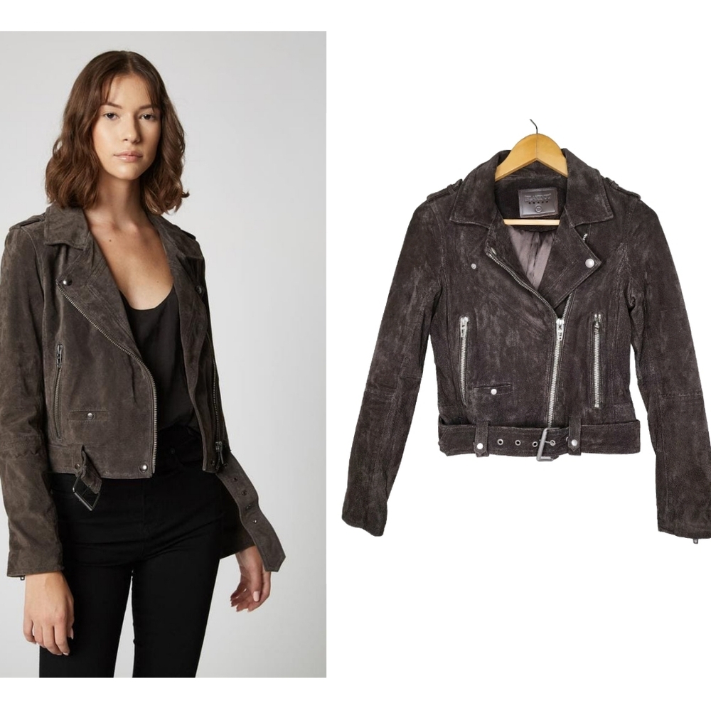 BLANKNYC Suede Moto Jacket in French Grey Size XS